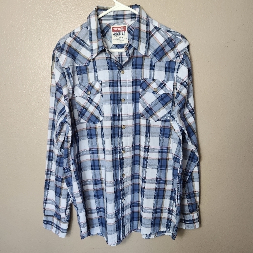 Wrangler Western Pearl Snap Long Sleeve Plaid Shirt-Size L